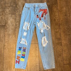 Graphic painted jeans